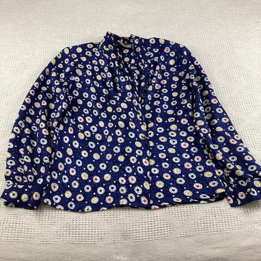 Blue Dotted Blouse Colorful Artsy Ilyssa Maxx for 3K Size 8 Womens Vintage